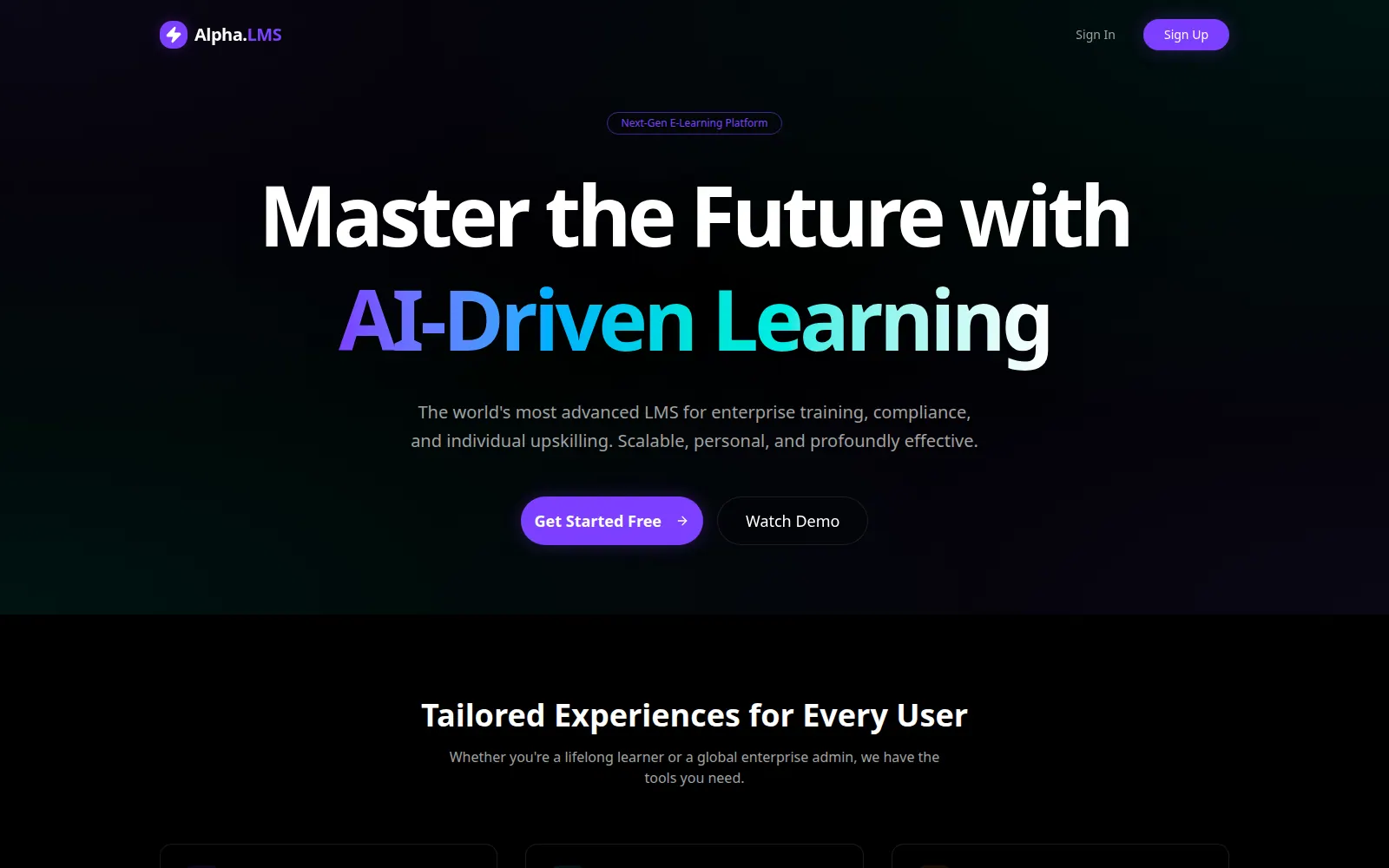 Alpha LMS live homepage