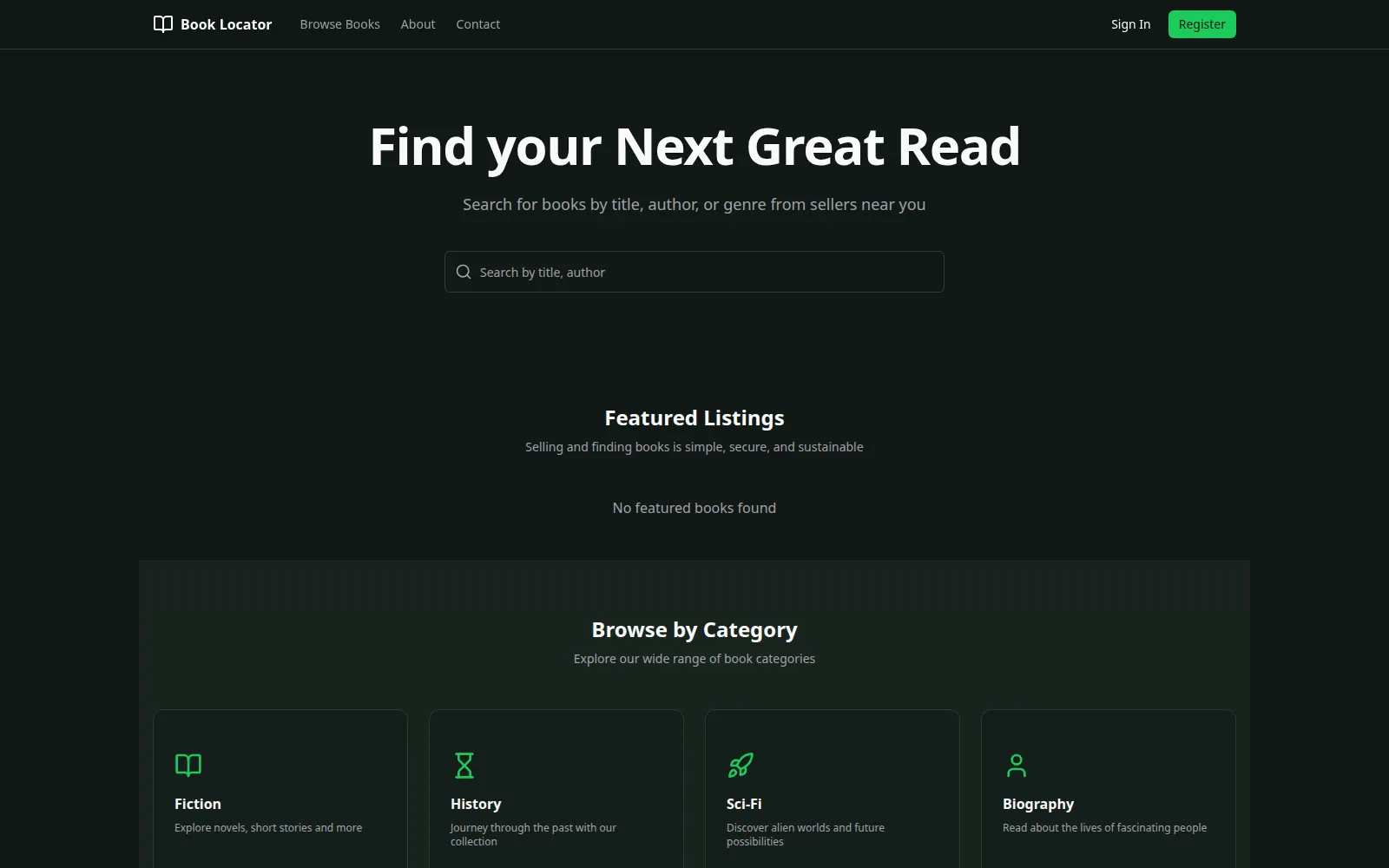 Book Locator nearby book discovery interface on desktop