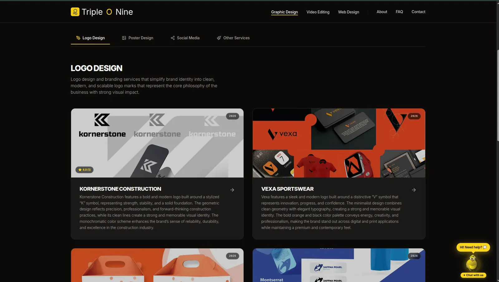 Triple O Nine graphic design portfolio showing logo and brand identity projects
